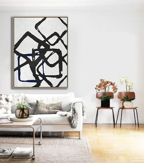 Large Abstract Wall Art,Black And White Geometric Art Minimal Painting On Canvas - Hand Paint Large Art